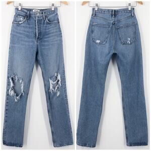 Agolde ‘90s Pinch Waist Straight Leg Jean High Waist Ripped in Rule Blue Size 24